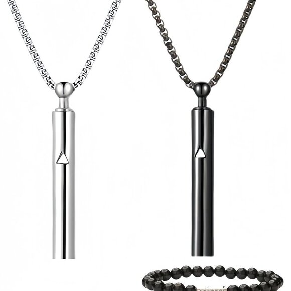 2PCS Breathing Necklace for Anxiety Relief Adjustable Chains Stainless Steel Whi - Picture 1 of 6